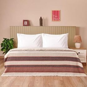 Evidea Soft Marun Ekru Kırmızı 200x230 cm Çift Kişilik Yatak Örtüsü