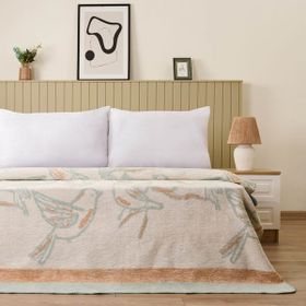 Evidea Soft Nava Ekru Yeşil 200x220 cm Pamuklu Çift Kişilik Battaniye