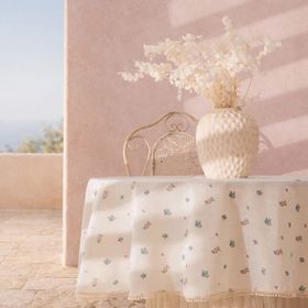 Evidea Soft Pane Dantelli Ekru 150x150 cm Yuvarlak Masa Örtüsü