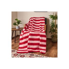 Evidea Soft Pembe Kırmızı 130x170 cm Pamuklu Çizgili TV Battaniyesi