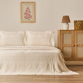 Evidea Soft Salhi Krem 230x240 cm Çift Kişilik Yatak Örtüsü Seti