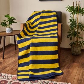 Evidea Soft Sarı Lacivert 130x170 cm Pamuklu Çizgili TV Battaniyesi