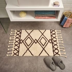 Evidea Soft Tufting Ekru 60x90 cm Çiçekli Banyo Paspası