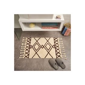 Evidea Soft Tufting Ekru 60x90 cm Çiçekli Banyo Paspası