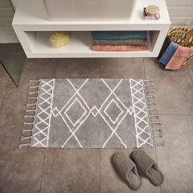 Evidea Soft Tufting Nora Ekru Antrasit 60x90 cm Banyo Paspası