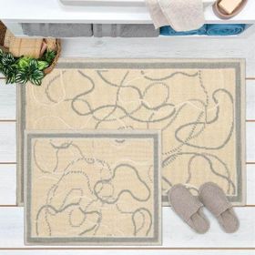 Evidea Soft Vonal Bej 60x100 cm + 50x60 cm 2'li Banyo Paspası