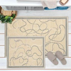 Evidea Soft Vonal Bej 60x100 cm + 50x60 cm 2'li Banyo Paspası