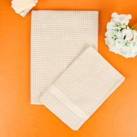 Evidea Soft Waffle Açık Bej 60x110 cm + 40x60 cm 2'li Havlu Seti