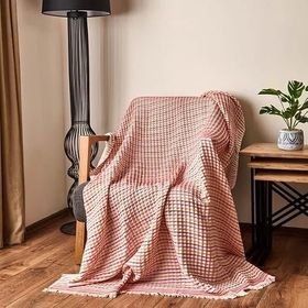 Evidea Soft Waffle Ekru Bordo 120x170 cm Koltuk Şalı
