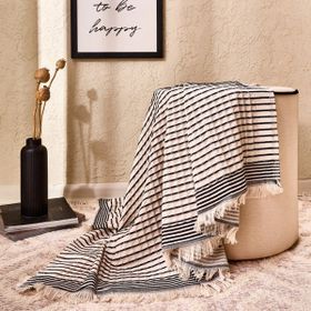 Evidea Soft Waffle Ekru Siyah 120x170 cm Koltuk Şalı