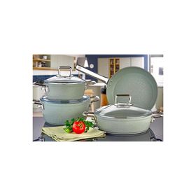 EvimSaray Artemis S9106 Mint Yeşili 7 Parça Granit Tencere Tava Seti