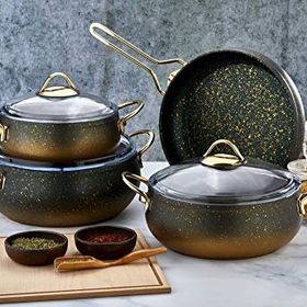 EvimSaray GoldStone Granit 6 Parça Alya Yeşil Mini Güveç Tencere Seti