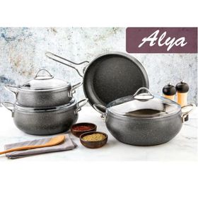 Evimsaray Goldstone Granit 7 Parça Alya Gri Tencere Seti