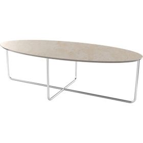 Evka Elips Metal Ayak Paslanmaz Bej Mermer Tabla Orta Sehpa