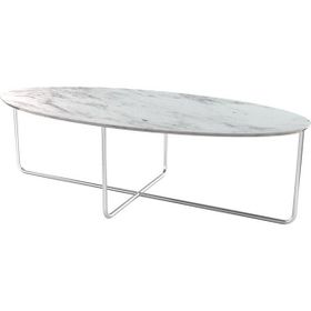 Evka Elips Metal Ayak Paslanmaz Beyaz Mermer Tabla Orta Sehpa