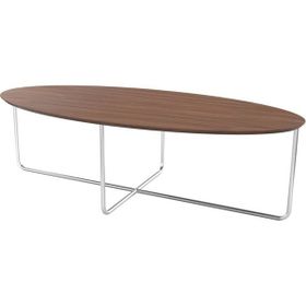 Evka Elips Metal Ayak Paslanmaz Ceviz Tabla Orta Sehpa