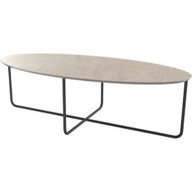Evka Elips Metal Ayak Siyah Statik Bej Mermer Tabla Orta Sehpa