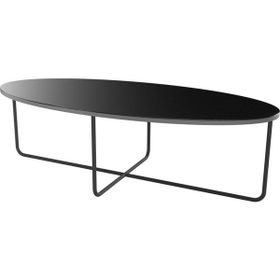 Evka Elips Metal Ayak Siyah Statik Füme Cam Tabla Orta Sehpa