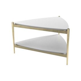 Evka Margina Metal Ayak Eskitme Pirinç Beyaz Lake Tabla Orta Sehpa