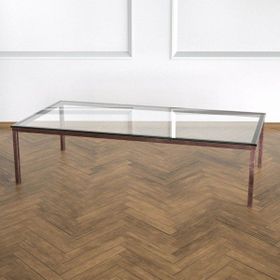 Evka Shiny Eskitme Pirinç Ayak Şeffaf Cam Tabla Orta Sehpa