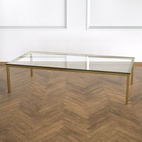 Evka Shiny Pirinç Ayak Şeffaf Cam Tabla Orta Sehpa
