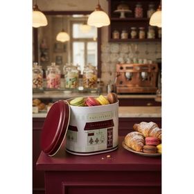 Evle EF004-F7 Patisserie Home Desenli Oval Metal Saklama Kabı