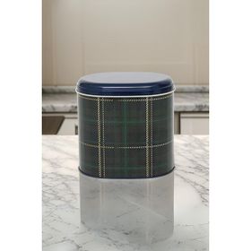 Evle EF004-G0 108x150x130 mm 1,7 Lt Ekose Yeşil Desenli Oval Metal Saklama Kabı
