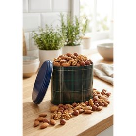 Evle EF004-G0 Ekose Yeşil Desenli 11x15 cm Oval Metal Saklama Kabı