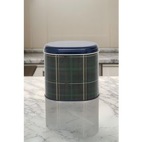 Evle EF004-G0 Ekose Yeşil Desenli 11x15 cm Oval Metal Saklama Kabı