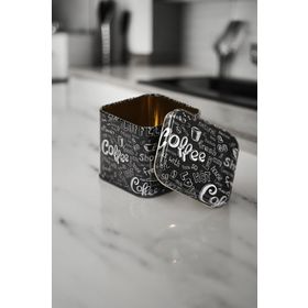 Evle EF014-Q9 Sn_coffe 2 Go Desenli Kare Metal Saklama Kabı
