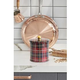 Evle EF143-I3 Plaid Ekose Desenli Yuvarlak 14 cm Metal Saklama Kabı