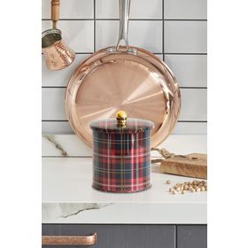Evle EF143-I3 Plaid Ekose Desenli Yuvarlak 14 CM Metal Saklama Kabı
