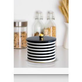 Evle EF145-G9 Line Black Desenli Yuvarlak Metal Saklama Kabı