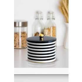 Evle EF145-G9 Line Black Desenli Yuvarlak Metal Saklama Kabı
