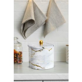 Evle EF146-51 Marble White Desenli Yuvarlak Metal Saklama Kabı