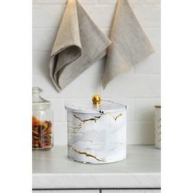 Evle EF146-51 Marble White Desenli Yuvarlak Metal Saklama Kabı