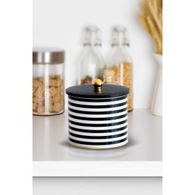 Evle EF146-G9 Line Black Desenli Yuvarlak Metal Saklama Kabı