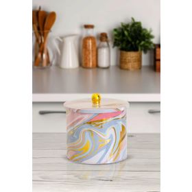 Evle EF146-I0 Liquid Pink Desenli Yuvarlak Metal Saklama Kabı