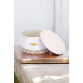 Evle EF148-58 Morocco Pink Desenli Yuvarlak Metal Saklama Kabı
