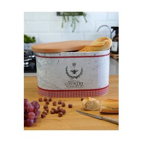 Evle ER003-4O Country Bakery Desenli Ahşap Kapaklı 11 lt Ekmeklik