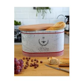 Evle ER003-4O Country Bakery Desenli Ahşap Kapaklı 11 lt Ekmeklik