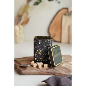 Evle ER008-1H Terrazo Black Desenli Kare Metal Saklama Kabı