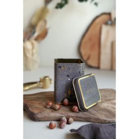 Evle ER008-8G Terrazo Brown Desenli Kare Metal Saklama Kabı