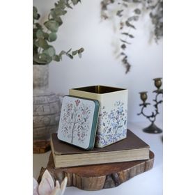 Evle ER024-2E Botanica Yellow Desenli Kare Metal 12x12 cm Saklama Kabı