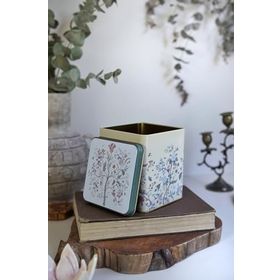 Evle ER024-2E Botanica Yellow Desenli Kare Metal 12x12 cm Saklama Kabı
