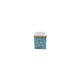Evle ER024-9F Botanica Blue Desenli Kare Metal 12x12 cm Saklama Kabı