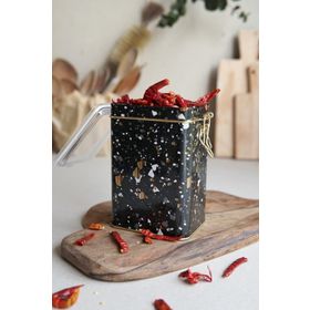 Evle ER043-1H Terrazzo Black Desenli Dikdörtgen Metal Saklama Kabı