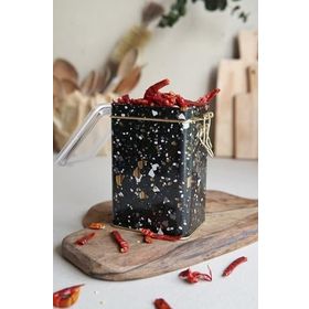Evle ER043-1H Terrazzo Black Desenli Dikdörtgen Metal Saklama Kabı