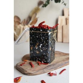 Evle ER043-1H Terrazzo Black Desenli Dikdörtgen Metal Saklama Kabı