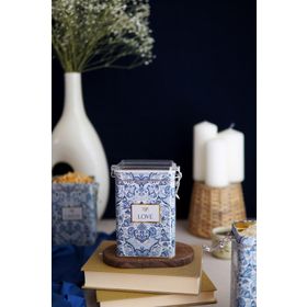 Evle ER043-2B Azulejos Love Desenli Dikdörtgen Metal Saklama Kabı